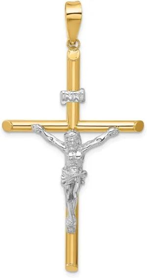 Sonia Jewels Real 14k Yellow and White Gold Two Tone Jesus Cross Pendant Crucifix Charm - 62mm x 32mm