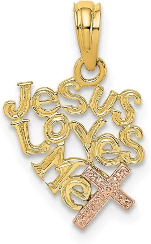Sonia Jewels Real 14k Yellow and White Gold Two Tone Jesus Loves Me Charm Pendant - 18mm x 12mm