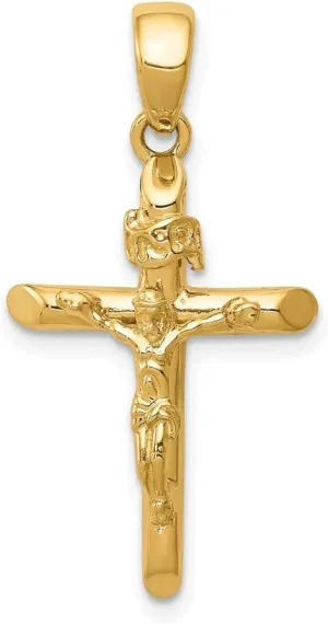 Sonia Jewels Real 14k Yellow Gold 2-D Crucifix with Jesus on Cross Pendant Charm - 28mm x 16mm