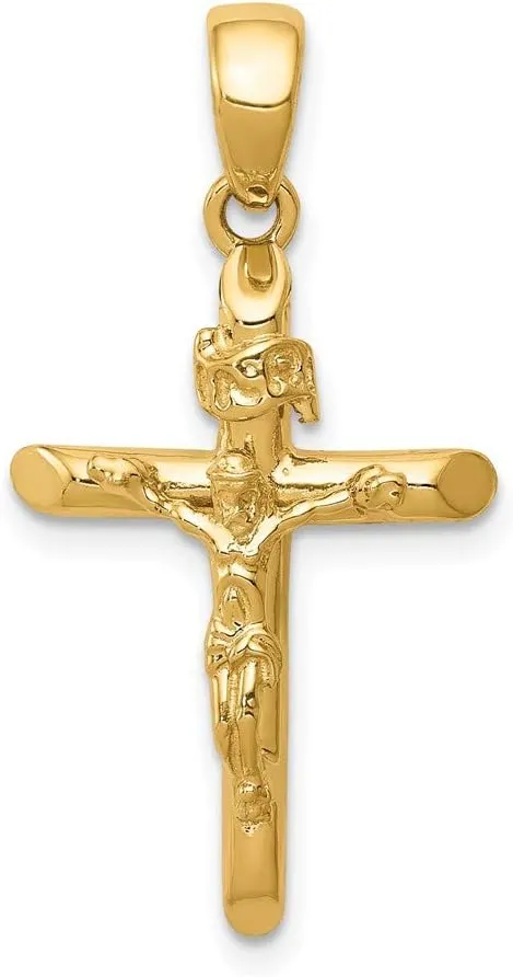 Sonia Jewels Real 14k Yellow Gold 2-D Crucifix with Jesus on Cross Pendant Charm - 28mm x 16mm