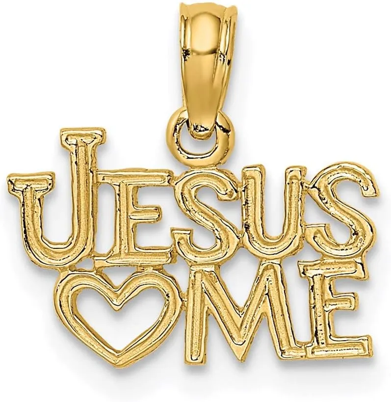 Sonia Jewels Real 14k Yellow Gold and Engraved JESUS HEART ME Charm Pendant - 14mm x 14mm