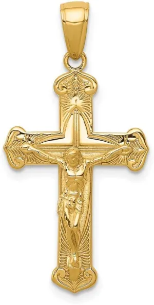 Sonia Jewels Real 14k Yellow Gold and Textured Crucifix Jesus on Engraved Cross Pendant Charm