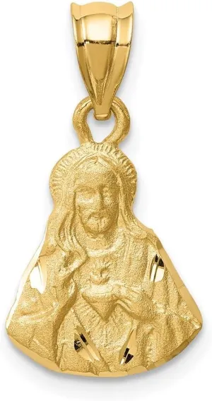 Sonia Jewels Real 14k Yellow Gold Brushed and Diamond-cut Jesus Pendant Charm