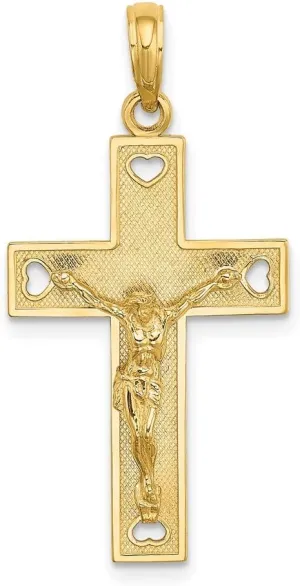 Sonia Jewels Real 14k Yellow Gold Cut-Out Heart I LOVE JESUS Cross Crucifix Charm Pendant - 32mm x 17mm