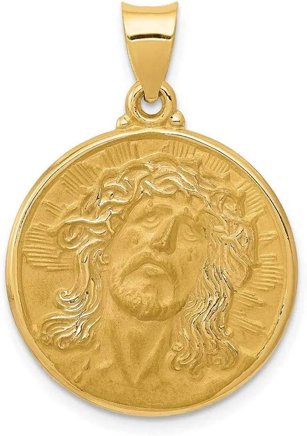 Sonia Jewels Real 14k Yellow Gold Face of Jesus Medal Brushed Matte Finish Pendant Charm - 24mm x 21mm