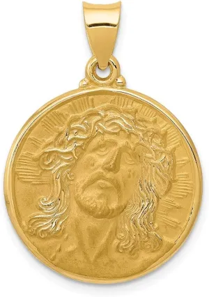 Sonia Jewels Real 14k Yellow Gold Face of Jesus Medal Brushed Matte Finish Pendant Charm - 24mm x 21mm