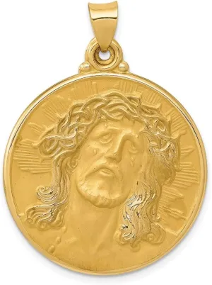 Sonia Jewels Real 14k Yellow Gold Face of Jesus Medal Brushed Matte Finish Pendant Charm - 33mm x 28mm