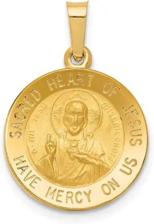 Sonia Jewels Real 14k Yellow Gold Sacred Heart of Jesus Medal Brushed Matte Finish Pendant Charm - 18mm x 15mm