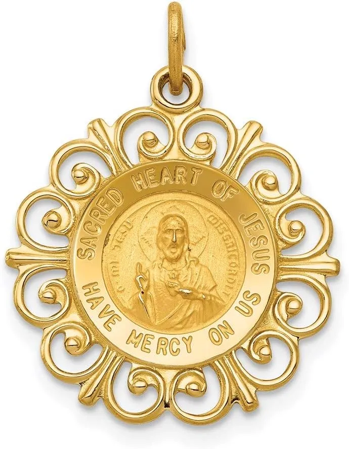 Sonia Jewels Real 14k Yellow Gold Sacred Heart of Jesus Medal Charm Pendant - 23mm x 18mm