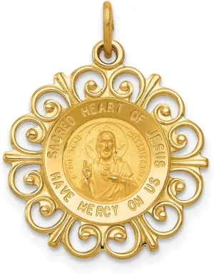 Sonia Jewels Real 14k Yellow Gold Sacred Heart of Jesus Medal Charm Pendant - 23mm x 18mm