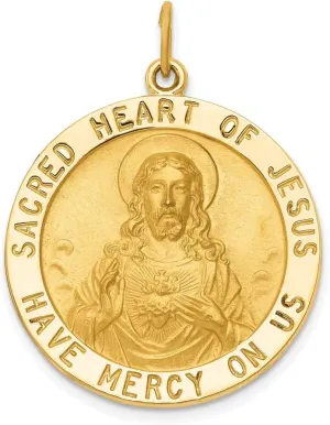 Sonia Jewels Real 14k Yellow Gold Sacred Heart of Jesus Medal Pendant Charm - 33mm x 25mm