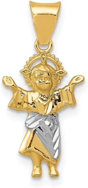 Sonia Jewels Real 14k Yellow Gold Two Toned Diamond-Cut Jesus Pendant Charm