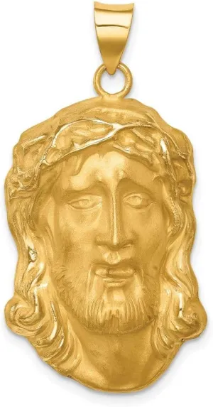 Sonia Jewels Real 14k Yellow Gold/Large Jesus Brushed Matte Finish Pendant Charm Medal