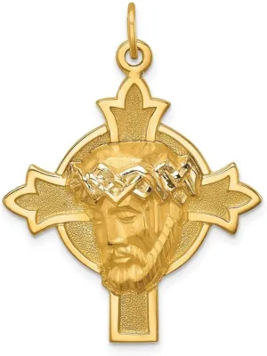 Sonia Jewels Real 14k Yellow Gold/Medium Jesus Brushed Matte Finish Pendant Charm Medal Cross