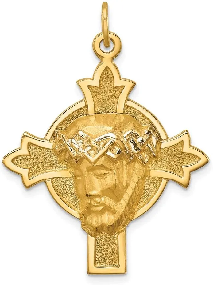 Sonia Jewels Real 14k Yellow Gold/Medium Jesus Brushed Matte Finish Pendant Charm Medal Cross