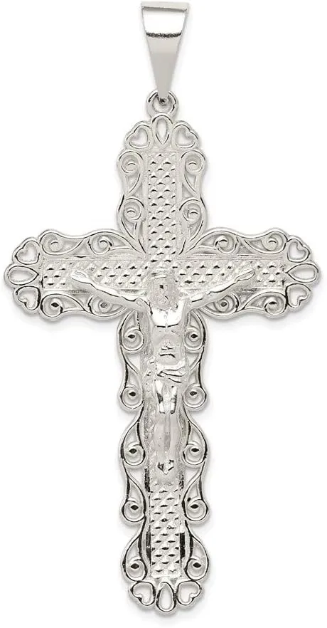 Sonia Jewels Real 925 Sterling Silver and Textured Large Flower Floral Cross Jesus Pendant Charm