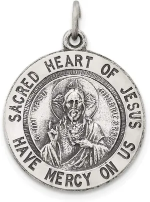 Sonia Jewels Real 925 Sterling Silver Sacred Heart of Jesus Pendant Charm Medal - 23mm x 18mm