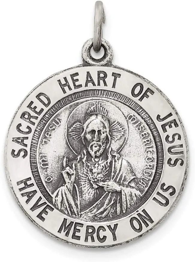 Sonia Jewels Real 925 Sterling Silver Sacred Heart of Jesus Pendant Charm Medal - 23mm x 18mm