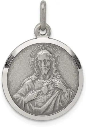 Sonia Jewels Real 925 Sterling Silver Sacred Heart of Jesus Pendant Charm Medal - 31mm x 16mm