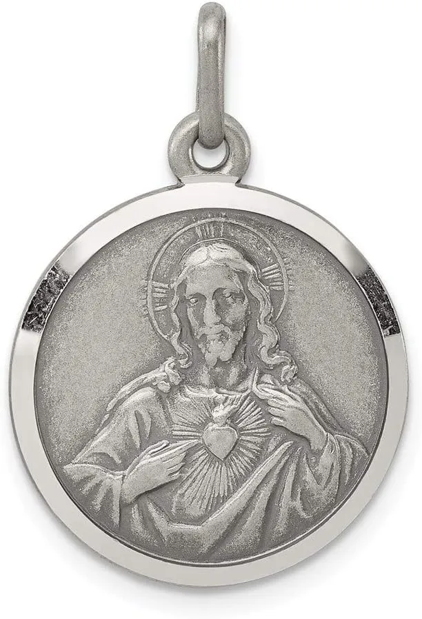 Sonia Jewels Real 925 Sterling Silver Sacred Heart of Jesus Pendant Charm Medal - 31mm x 16mm