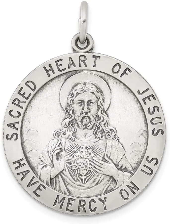 Sonia Jewels Real 925 Sterling Silver Sacred Heart of Jesus Pendant Charm Medal - 33mm x 25mm