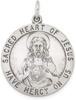 Sonia Jewels Real 925 Sterling Silver Sacred Heart of Jesus Pendant Charm Medal - 33mm x 25mm