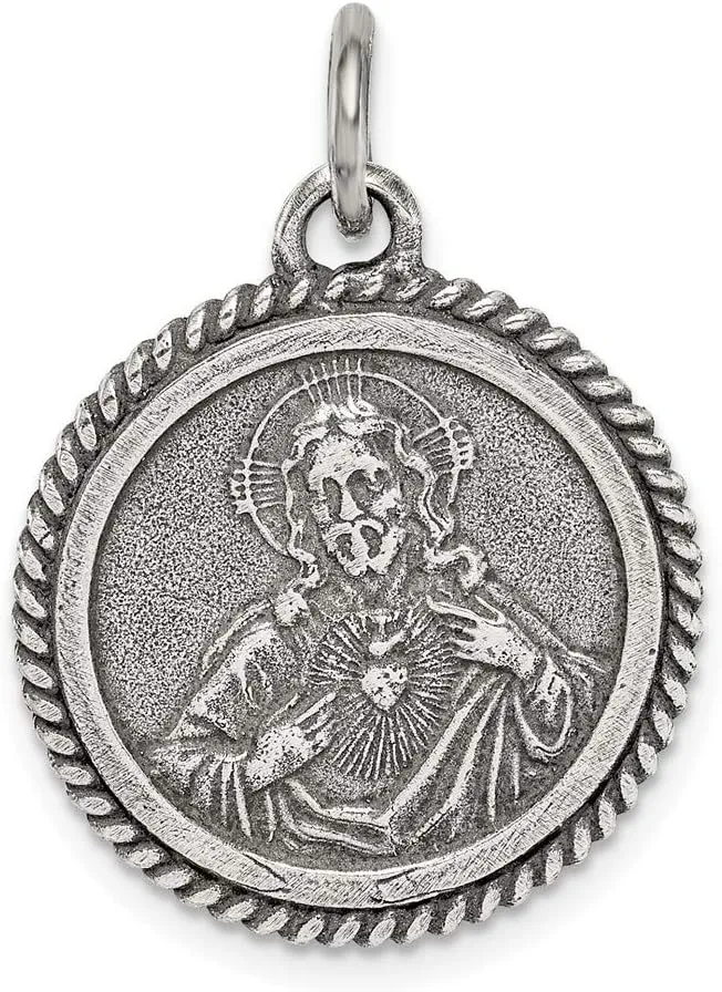 Sonia Jewels Real 925 Sterling Silver Vintage Antiqued Sacred Heart of Jesus Medal Pendant Charm