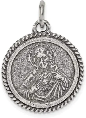 Sonia Jewels Real 925 Sterling Silver Vintage Antiqued Sacred Heart of Jesus Medal Pendant Charm