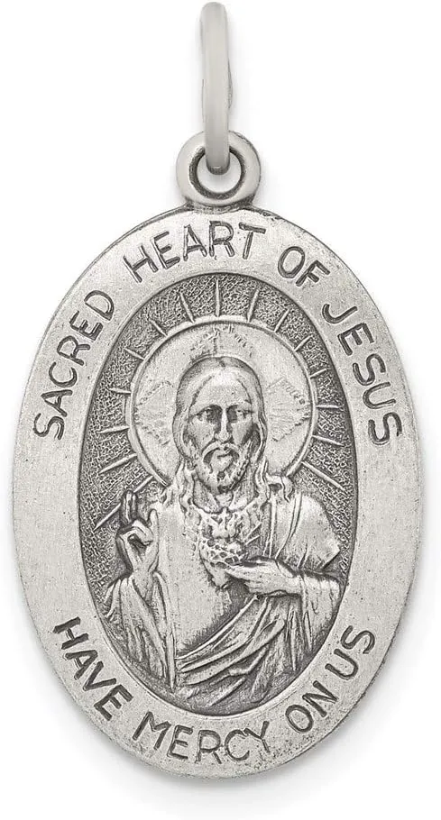 Sonia Jewels Real 925 Sterling Silver Vintage Antiqued Sacred Heart of Jesus Pendant Charm Medal - 22mm x 15mm