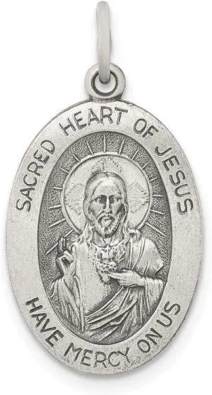 Sonia Jewels Real 925 Sterling Silver Vintage Antiqued Sacred Heart of Jesus Pendant Charm Medal - 22mm x 15mm