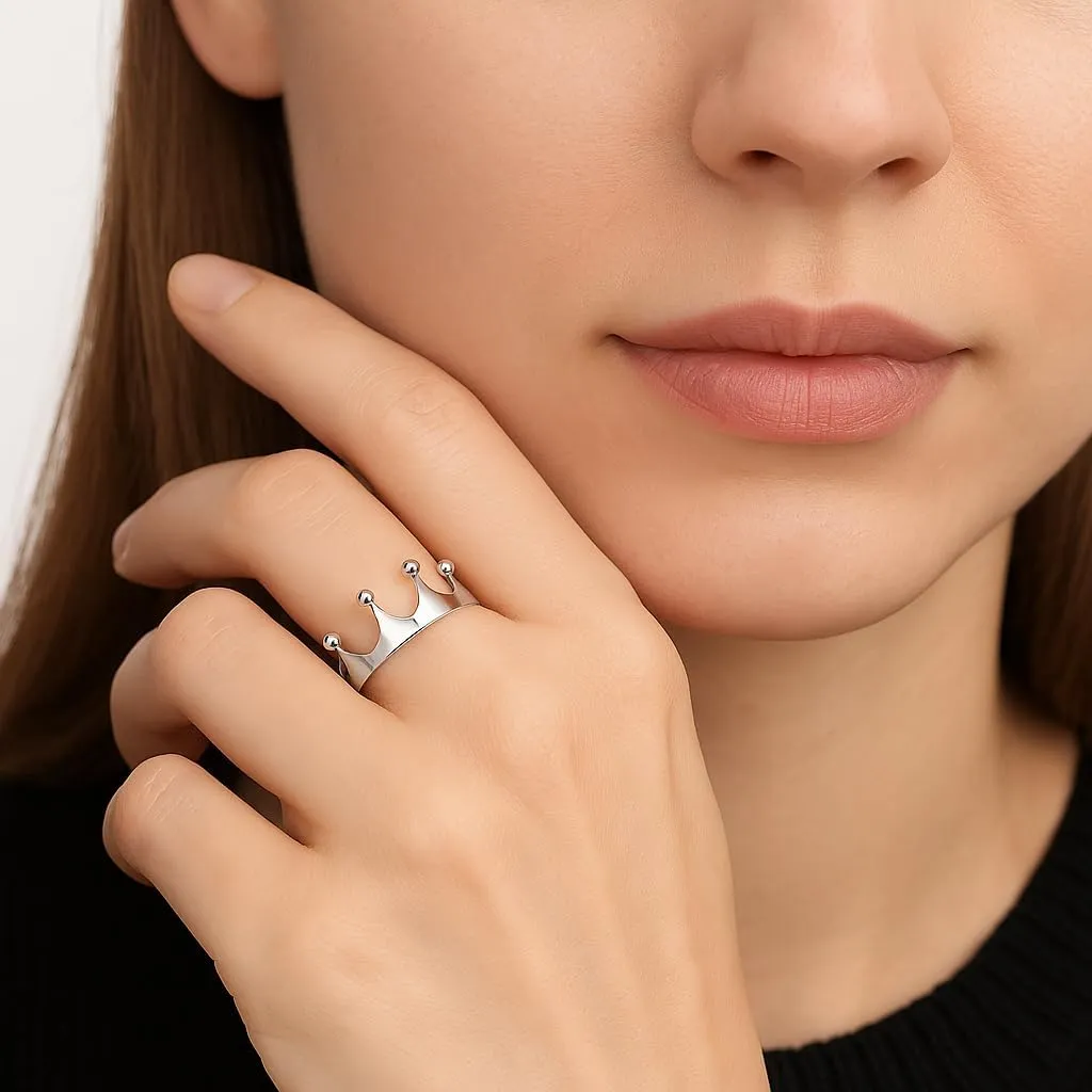 SOVATS Sterling Silver Crown Tiara Ring for Women  Elegant Princess-Inspired Band, Polished Finish  Dainty Fashion Jewelry Gift