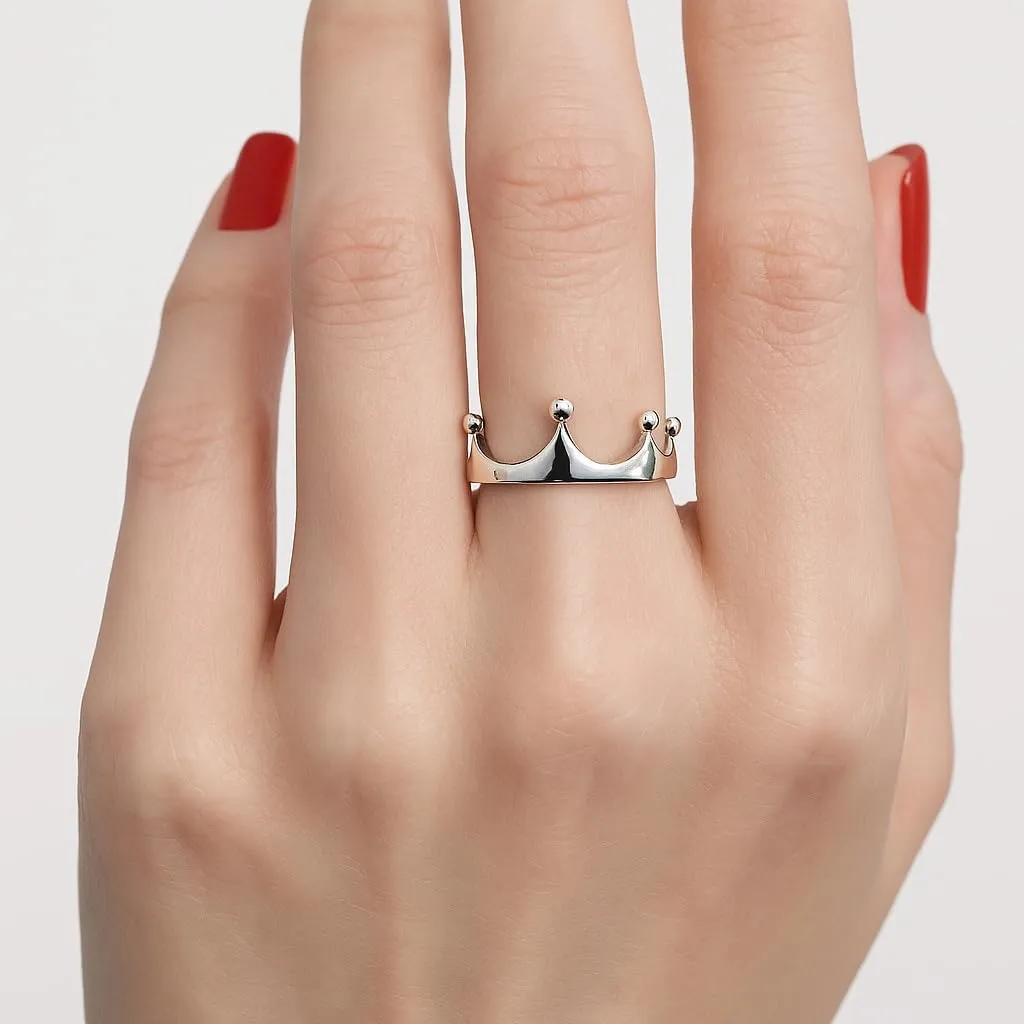 SOVATS Sterling Silver Crown Tiara Ring for Women  Elegant Princess-Inspired Band, Polished Finish  Dainty Fashion Jewelry Gift