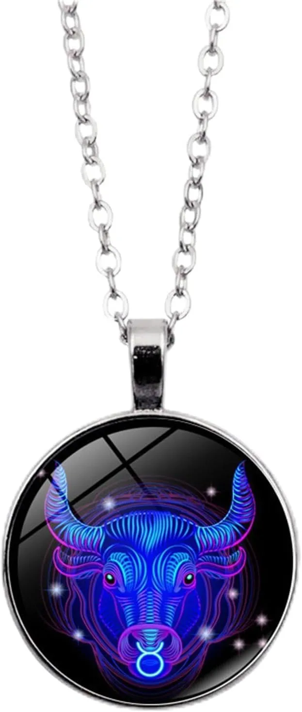 Spirit Necklace Zodiac, Serene Manifestation Necklace, Zodiac Pendant Necklace, 12 Constellation Luminous Stone Couple Necklace, Gift Ideal For Horoscope Lovers.