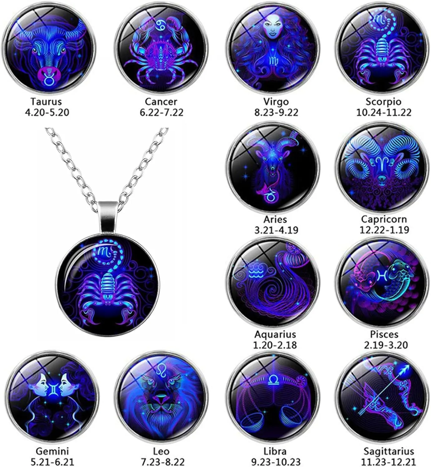 Spirit Necklace Zodiac, Serene Manifestation Necklace, Zodiac Pendant Necklace, 12 Constellation Luminous Stone Couple Necklace, Gift Ideal For Horoscope Lovers.