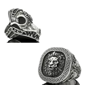 Ssjewel Morior Invictus Oxidized Faith Biker Gothic Ring And Lion Signet Oxidase Leo Zodiac Sign Animal Ring Combo Ring 925 Sterling Silver Combo Ring Handmade Signet Combo Two Ring Gift For Him