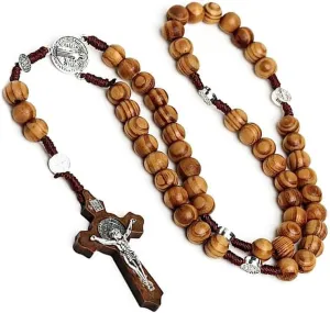 St Benedict Black Wood Rosary,Religious Black Cross Pendant Rosary Necklaces,Jesus Crucifix Cross Necklace,Christian Rosary Prayer Necklace,for Men Women Gifts