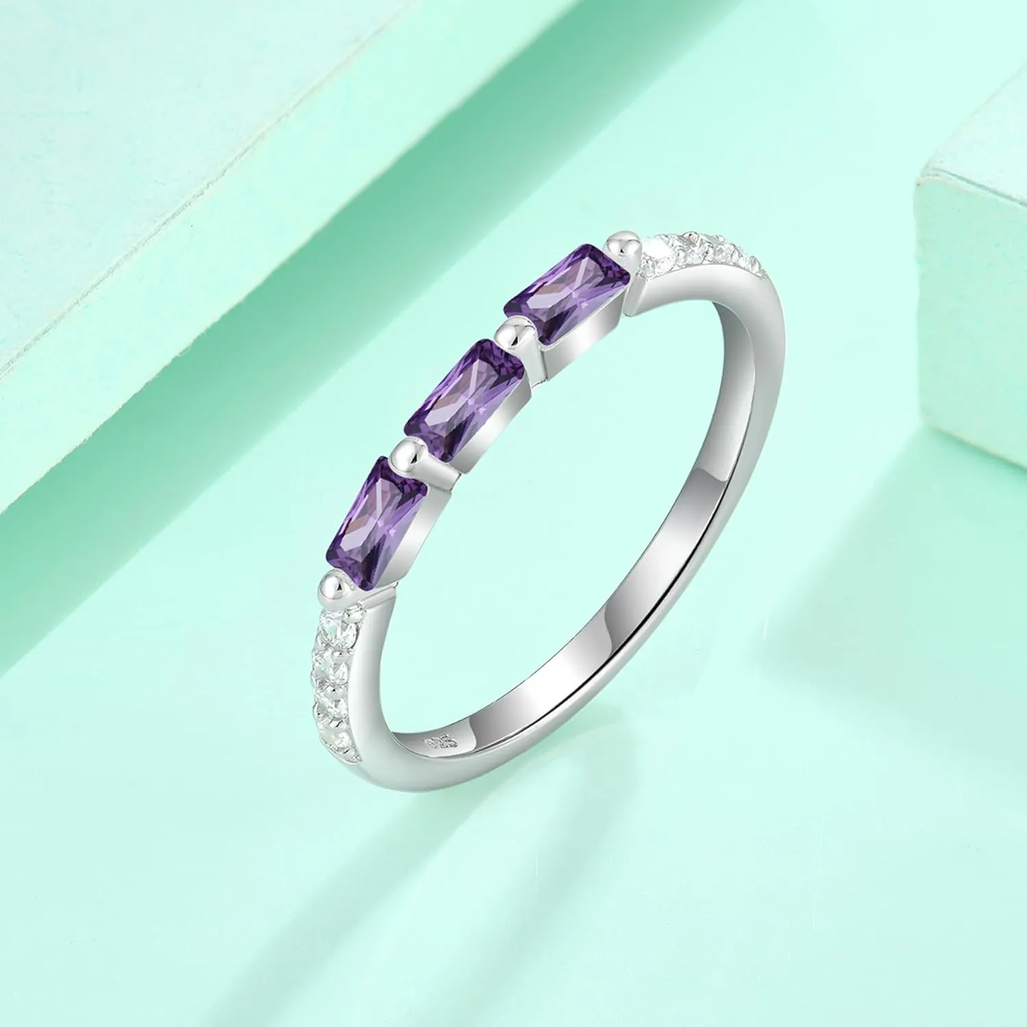 Stackable Rings for Her 925 Sterling Silver Promise Ring Engagement Anniversary Eternity Ring Birthstone Jewelry Gifts for Women Size 5-10