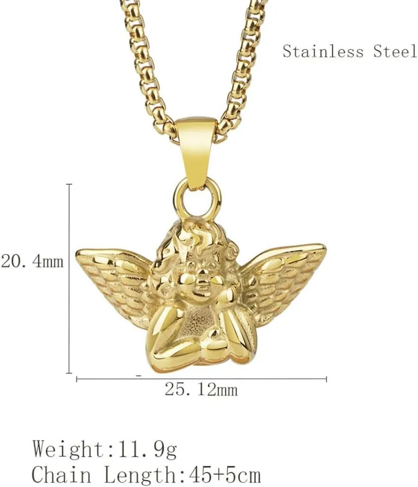 Stainless Steel 18K Gold Elegant Guardian Angel Charm Praying Pendant Necklace Jewelry Women Men Gift