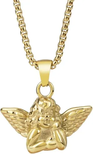 Stainless Steel 18K Gold Elegant Guardian Angel Charm Praying Pendant Necklace Jewelry Women Men Gift