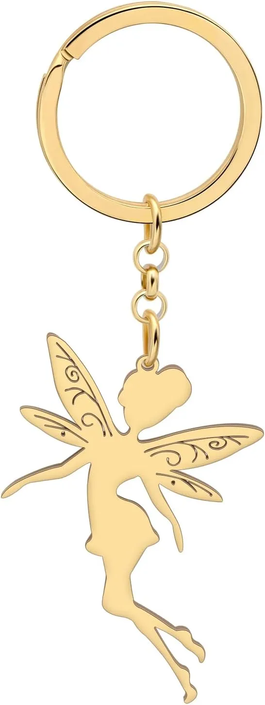 Stainless Steel Anime Butterfly Fairy Keychain Charms Gifts For Women Wallet Car Handbags Key Rings Novelty Jewelry
