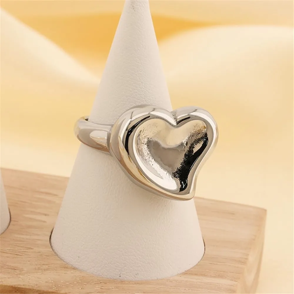 Stainless Steel Chunky Heart Statement Ring for Men Women Couples Charm Dainty Accessory