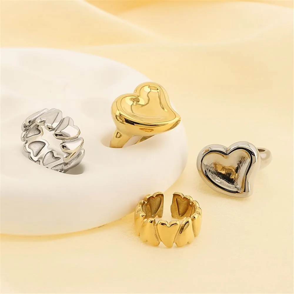 Stainless Steel Chunky Heart Statement Ring for Men Women Couples Charm Dainty Accessory