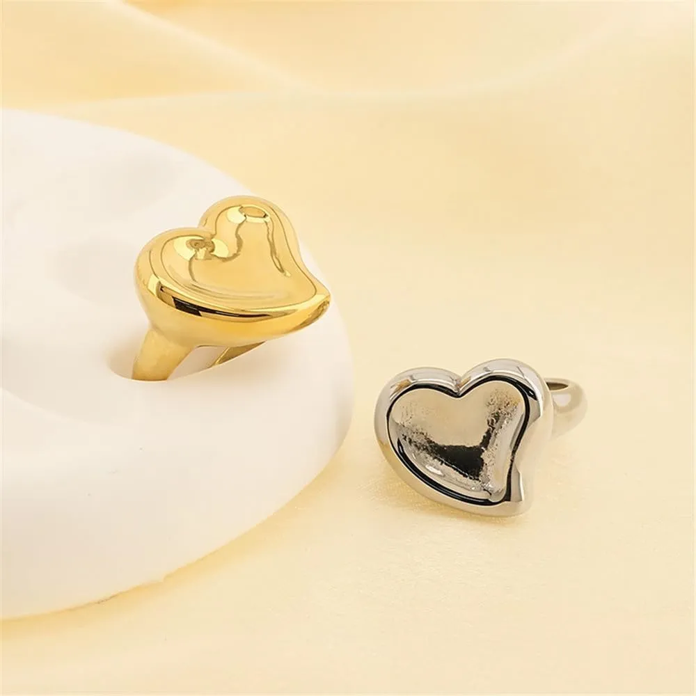 Stainless Steel Chunky Heart Statement Ring for Men Women Couples Charm Dainty Accessory