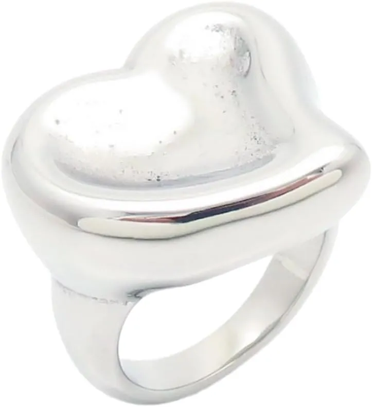Stainless Steel Chunky Heart Statement Ring for Men Women Couples Charm Dainty Accessory