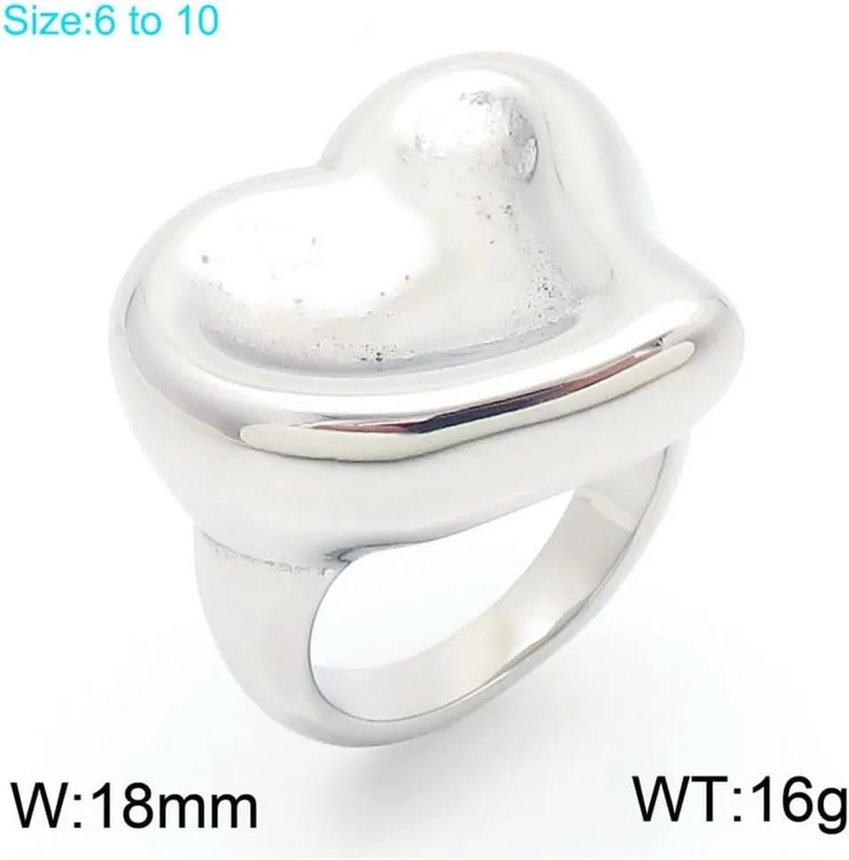 Stainless Steel Chunky Heart Statement Ring for Men Women Couples Charm Dainty Accessory