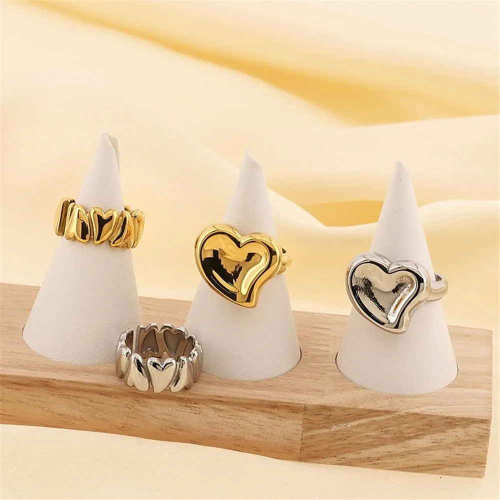 Stainless Steel Chunky Heart Statement Ring for Men Women Couples Charm Dainty Accessory