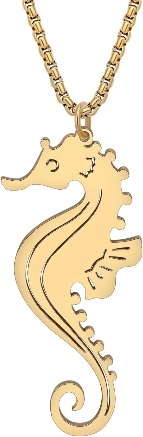 Stainless Steel Cute Seahorse Necklace Sea Animal Pendant Ocean Jewelry Birthday Gifts for Women