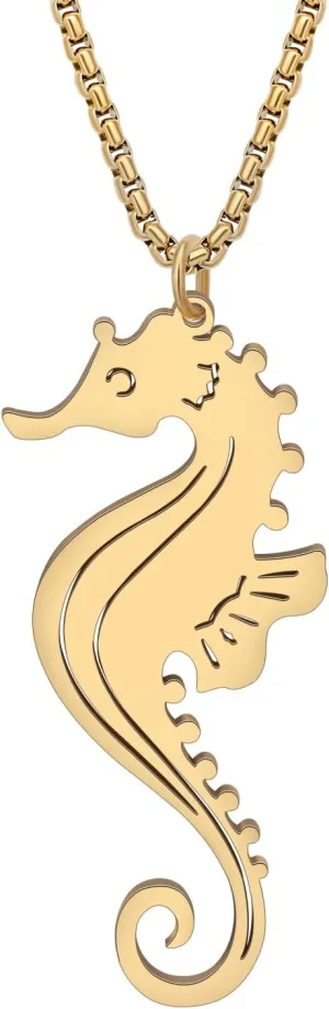 Stainless Steel Cute Seahorse Necklace Sea Animal Pendant Ocean Jewelry Birthday Gifts for Women