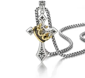 Stainless Steel Mens Cross Necklace 24 inch Silver Plated Crown Dainty Cross Chain Pendant Jewelry Gift