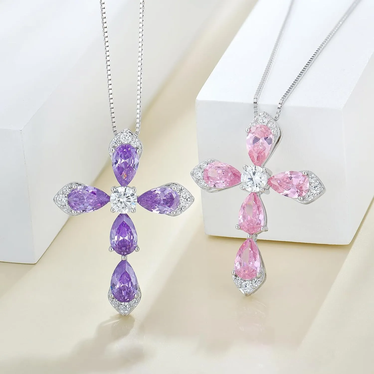 STARCHENIE Sterling Silver Cross Necklace for Women Crucifix Pendant with Birthstone Dainty Religious Jewelry Gift for Her, 18 Inch Chain